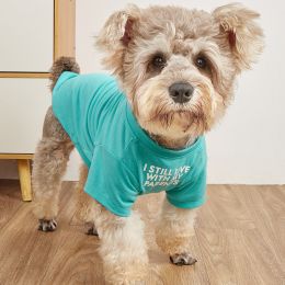 Pet Tee With "I Still Live With My Parents" Dog Printed Clothes; For Small & Medium Dogs
