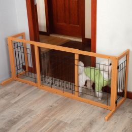 Wood Freestanding Pet Gate, Wood Dog Gate with Adjustable Width 40"-71", Barrier for Stairs Doorways Hallways, Puppy Safety Fenc