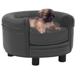 vidaXL Dog Sofa Dark Gray 18.9"x18.9"x12.6" Plush and Faux Leather