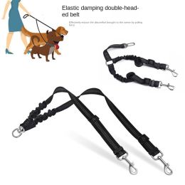 Dog Double Leashes - No Tangle Dog Leash Coupler; Comfortable Shock Absorbing Reflective Bungee Lead for Nighttime Safety