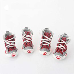 Wholesale 4pcs/set pet dog shoes small dog puppy boots (size: L, color: red)