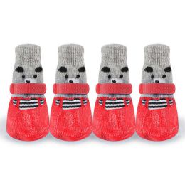 Wholesale 4pcs/set rubber waterproof rain and snow socks (size: S 5X4Cm Fit 1.5Kg, color: Red Dog Shoes 691)