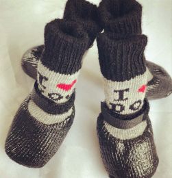 Wholesale 4pcs/set rubber waterproof rain and snow socks (size: M6X4.3Cm Fit 1.5-4Kg, color: Black Dog Shoes 29)