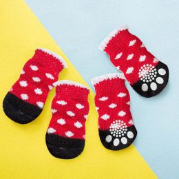 Wholesale 4 Pack Warm Knit Puppy Socks Dog Shoes Boots (size: S, color: red)