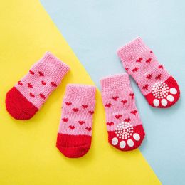 Wholesale 4 Pack Warm Knit Puppy Socks Dog Shoes Boots (size: L, color: pink)
