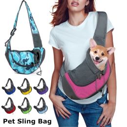 Pet Puppy Carrier S/L Outdoor Travel Dog Shoulder Bag Mesh Oxford Single Comfort Sling Handbag Tote Pouch (size: S, color: Dark Blue)