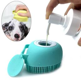 Bathroom Puppy Big Dog Cat Bath Massage Gloves Brush Soft Safety Silicone Accessories for Dogs Cats Tools Mascotas Products (size: Square, color: pink)