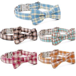 Plaid Dog Collar with Bow Pet Gift Adjustable Soft and Comfy Bowtie Collars for Small Medium Large Dogs (Colour: Style 3, size: Xs 1.0X30Cm)