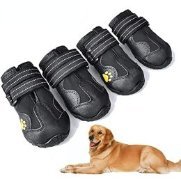 Dog Boots; Waterproof Dog Shoes; Dog Booties with Reflective Rugged Anti-Slip Sole and Skid-Proof; Outdoor Dog Shoes for Medium Dogs 4Pcs (size: Size 3, color: Black)