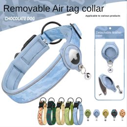 Cross-border new dog collar airtag locator anti-lost pet collar; Pet Collar with AirTag Case Holder (Colour: Camouflage Blue Collar Set, size: Size L)