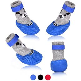 Dog Cat Boots Shoes Socks with Adjustable Waterproof Breathable and Anti-Slip Sole All Weather Protect Paws(Only for Tiny Dog) (size: Small (Pack Of 4), color: blue)