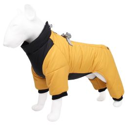 Winter dog coat;  dog jacket; Cross border new dog quadruped warm winter dog clothing windproof dog clothing pet cotton padded clothes wholesale (Colour: Yellow, size: M)