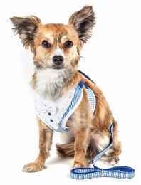 Pet Life Luxe 'Spawling' 2-In-1 Mesh Reversed Adjustable Dog Harness-Leash W/ Fashion Bowtie (size: medium, color: blue)