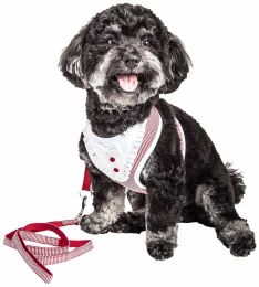 Pet Life Luxe 'Spawling' 2-In-1 Mesh Reversed Adjustable Dog Harness-Leash W/ Fashion Bowtie (size: large, color: red)