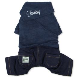 Touchdog Vogue Neck-Wrap Sweater and Denim Pant Outfit (size: large, color: Navy)
