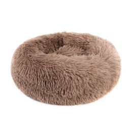 Small Large Pet Dog Puppy Cat Calming Bed Cozy Warm Plush Sleeping Mat Kennel, Round (size: 16In, color: Khaki)